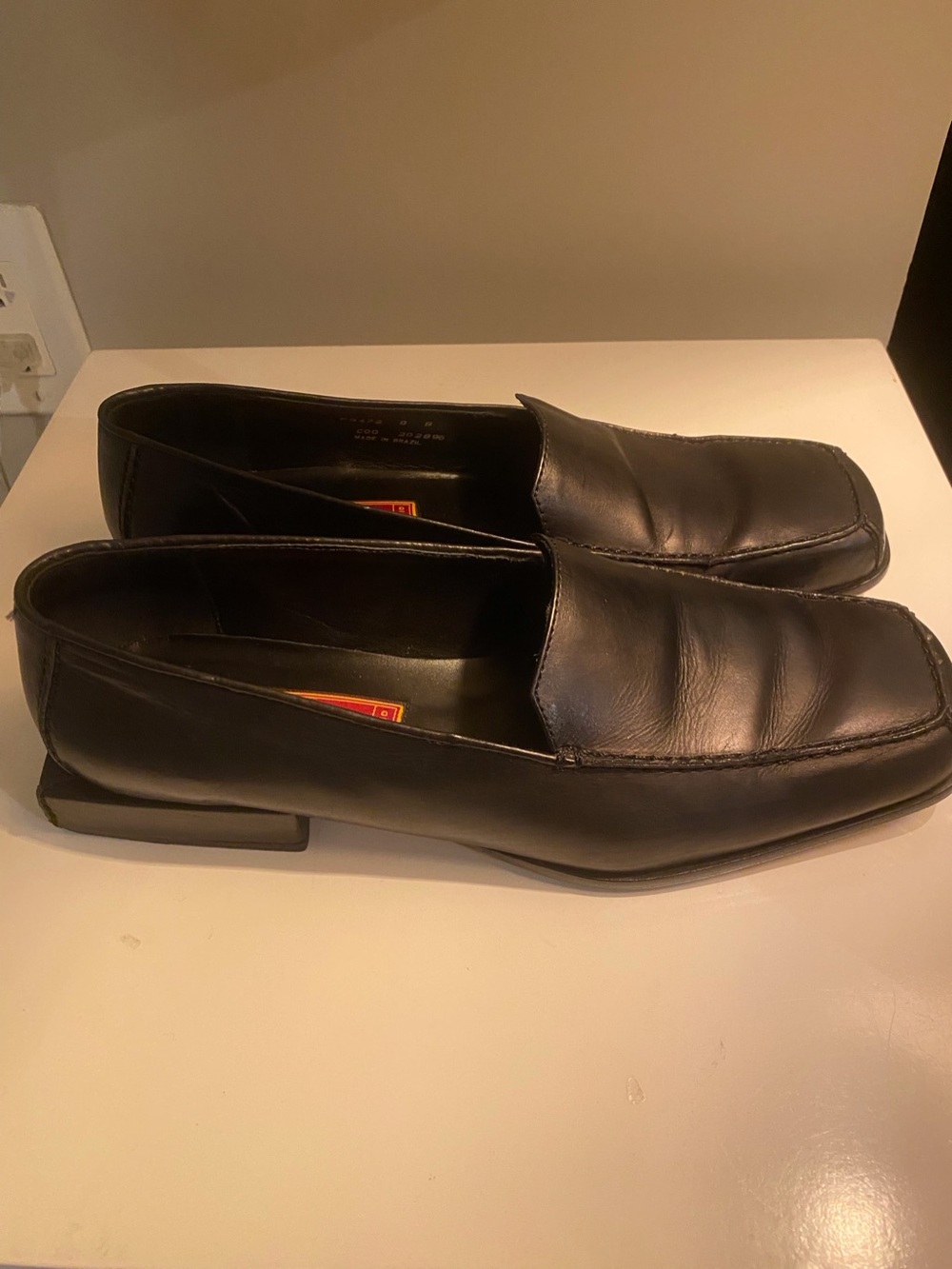 VTG Cole Haan Studio Black Leather Slip-On Loafers squared heel